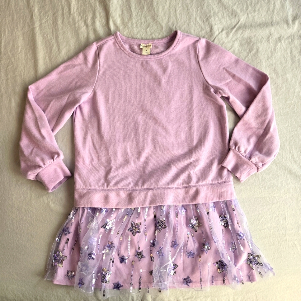 Crewcuts Girls Lavender Sequin Mixy Dress sz 8 Sweater with Tulle Skirt